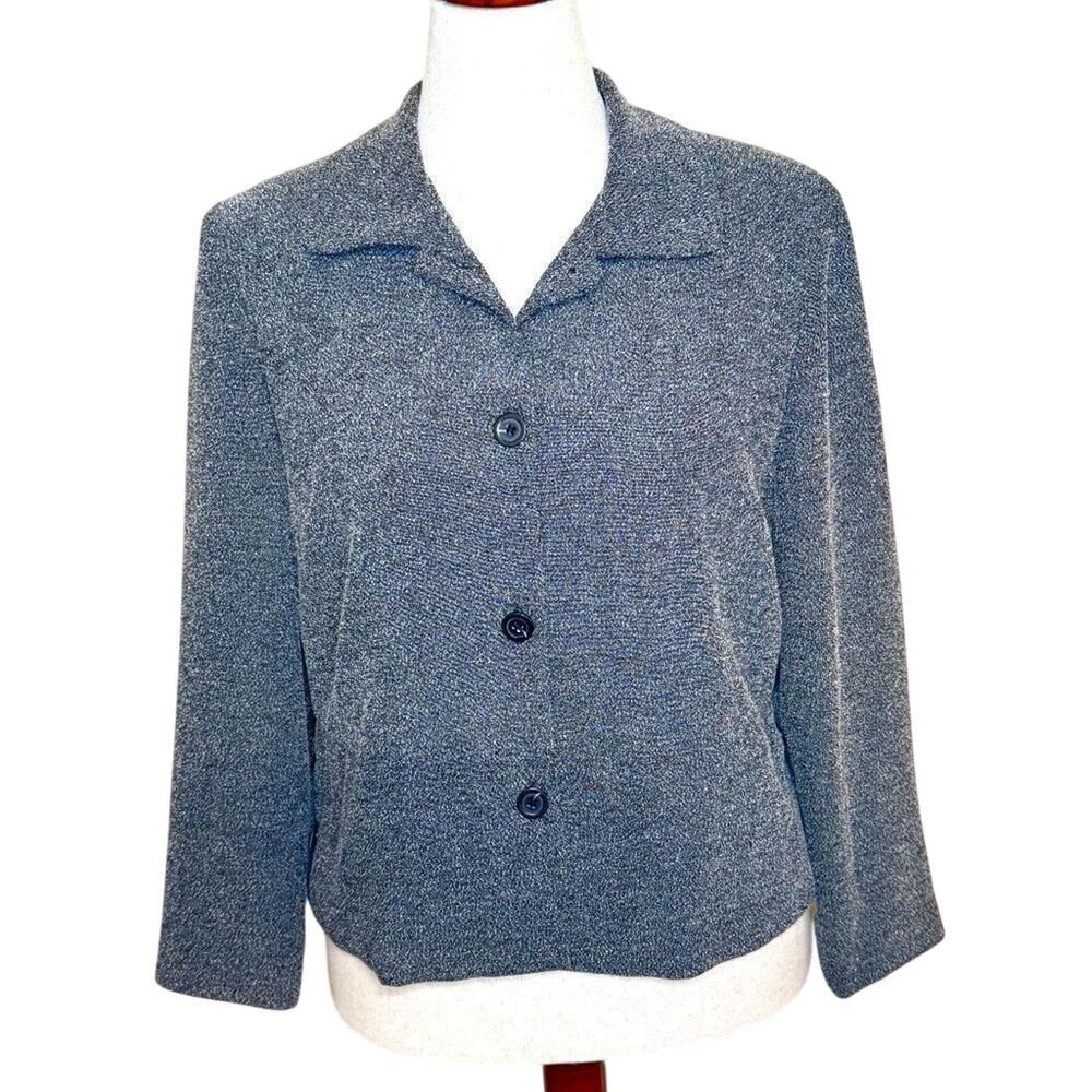 Talbots blazer jacket gray lined open neck collar side buttons at hip Sz 12P
